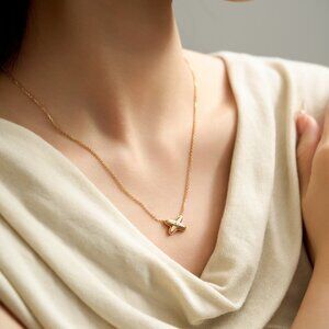 Dainty Rose Gold X Pendant Necklace  18K Adjustable 15-18"